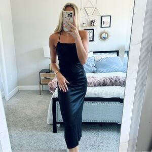 Reformation Black Silk Halter Tie Dress